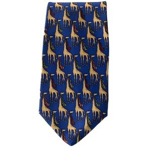 Brooks Brothers Makers 100% Silk Navy Blue Giraffe Pattern Necktie